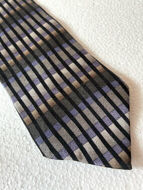 George Machado 100% Silk Men's Black Tie with Purple and Gray Accents